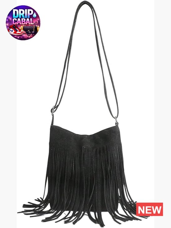 Handbags - Fringe Western Crossbody Bag with Tassel Shoulder Strap, PU Leather